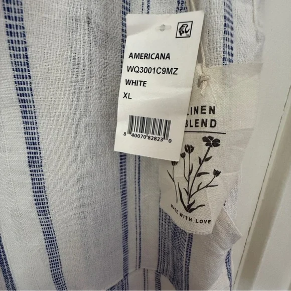 Indigo Rein Linen-Blend Paperbag Shorts Size XL Blue & White Striped - Picture 2 of 9